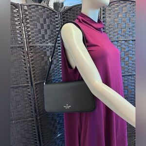 NWT Kate Spade Satci Black saffiano leather flap shoulder bag MSRP 329